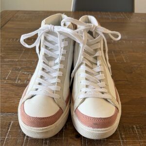 Women's White and Pink High-Top Sneakers Girlhood Travel Comfy Street